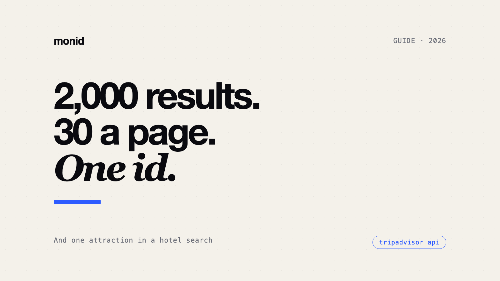 TripAdvisor API: 2,000 Results, 30 a Page, One Id