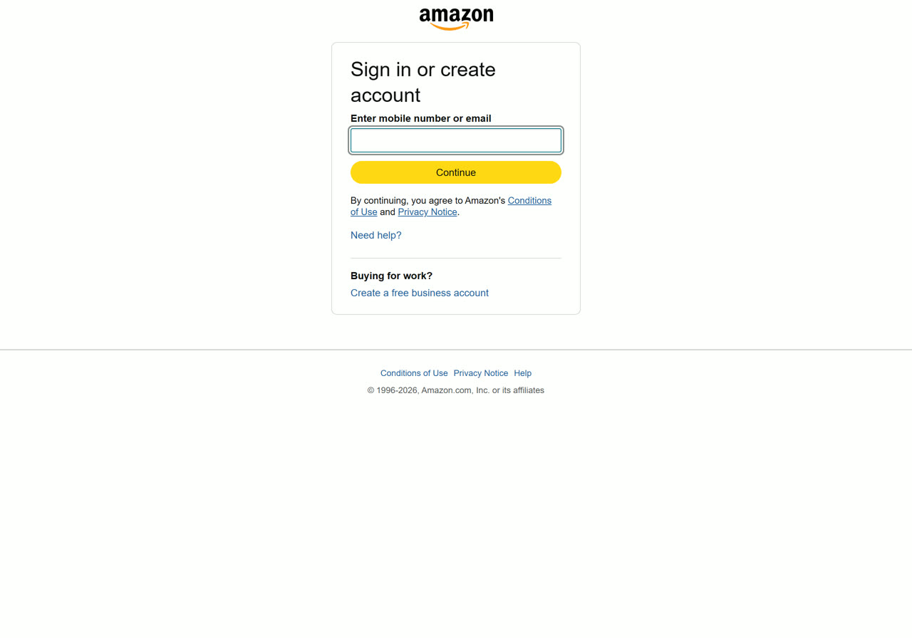 The amazon sign-in page