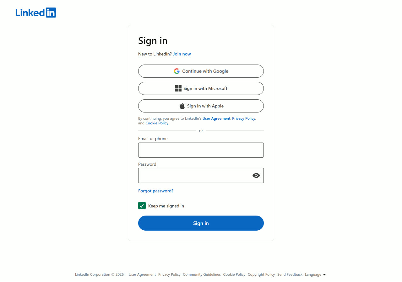 The LinkedIn sign-in page