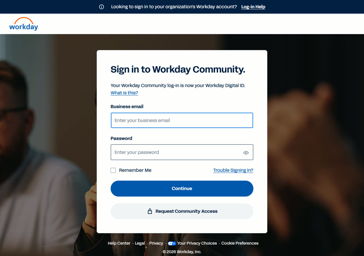 The workday sign-in page